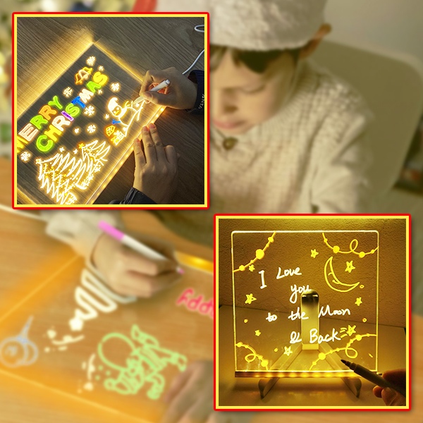 Tablă acrilică cu LED-uri cu 7 markere | LUMOBOARD