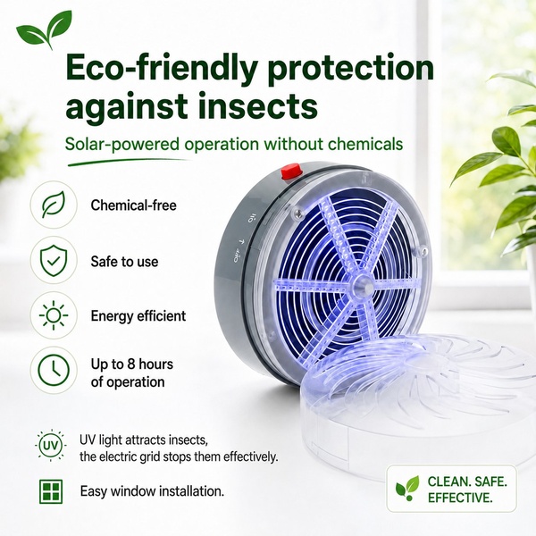 Aparat solar anti-insecte pentru ferestre - Lumină UV, autonomie 8h | BUZZORA